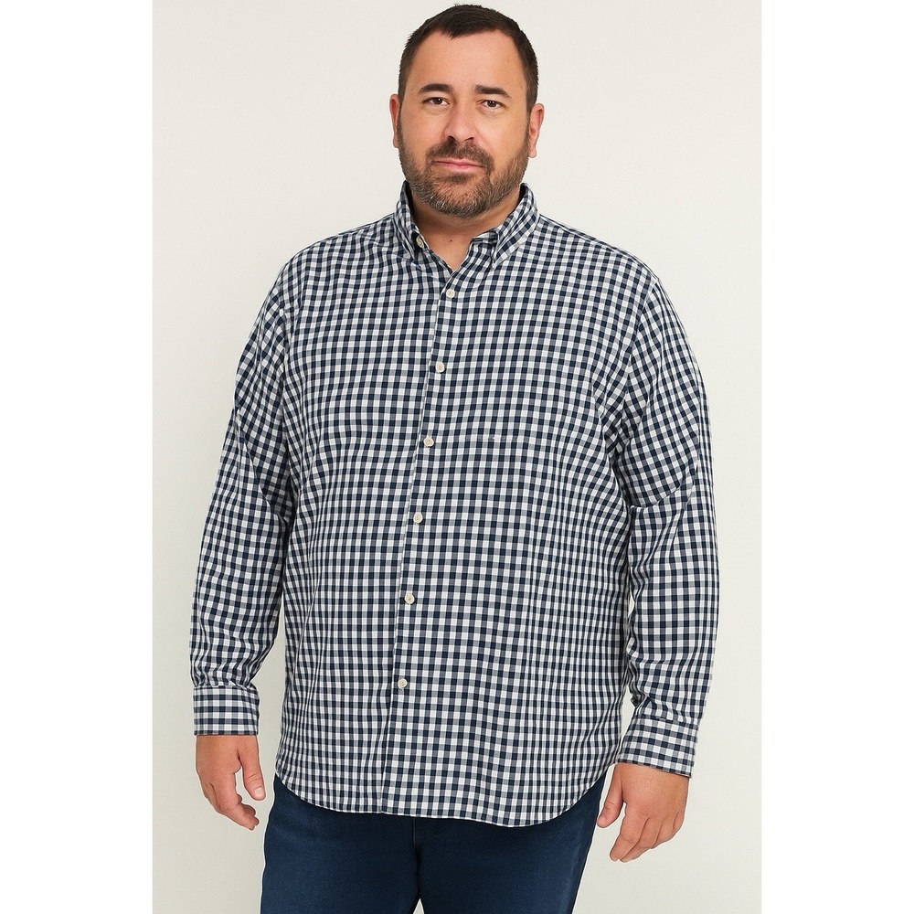 Sonoma Button Up Shirt Men's XXL Navy White Gingham Plaid Cotton Blend Casual